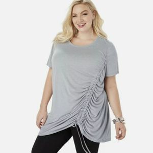 Roaman's Heather Gray Ruched Drawstring Tunic 12 NWOT